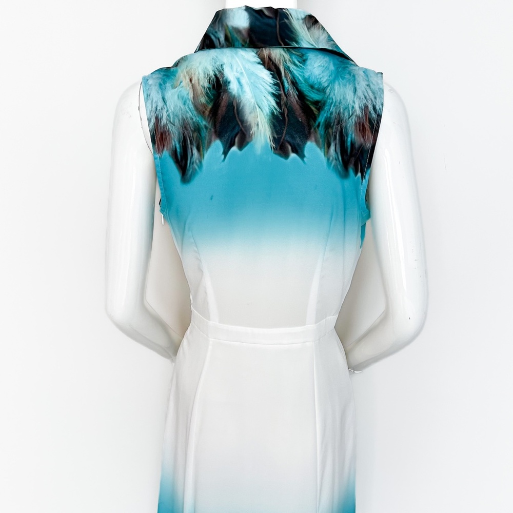 Waggon Paris | Maxi Tropical Summer Spring Dress White Turquoise M - Picture 10 of 17